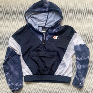 Blue and White Mesh Champion Half Zip Small Pullover Top